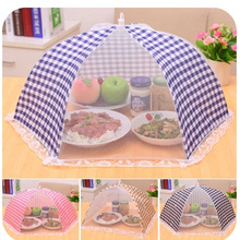 简约格子折叠圆形菜罩 大号餐桌防苍蝇食物罩水果透气盖罩