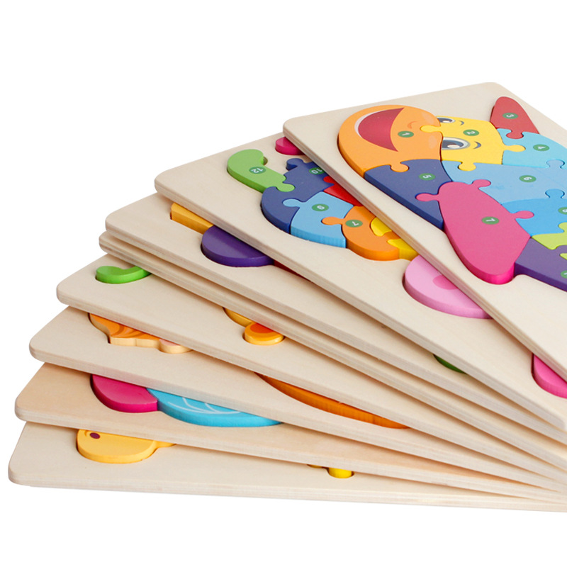 Rompecabezas de animales de dibujos animados tridimensional de madera transfronteriza rompecabezas hebilla grande bloques de construcción de juguetes de educación temprana para niños al por mayor