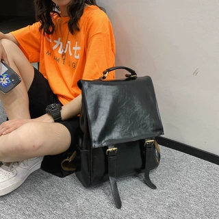 双肩包女2020新款潮韩版时尚PU软皮翻盖背包ins潮流学生书包