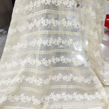 真丝皱复合金线棉线绣花刺绣面料 条纹绣花面料 女装连衣裙 家纺