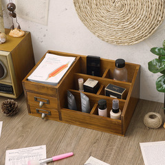Drawer-style cosmetic retro storage box, zakka desktop vanity table, wooden face mask lipstick desk organizer shelf