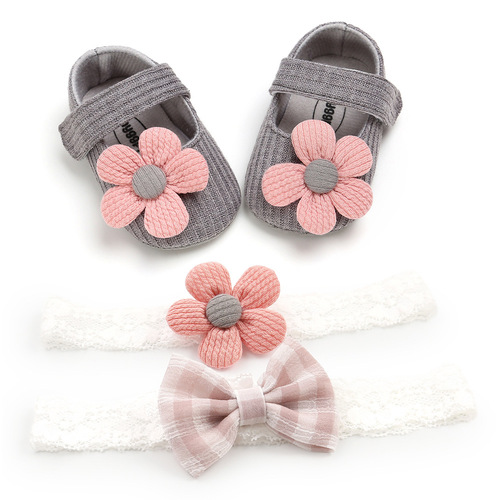0-1 year old little flower baby shoes princess shoes baby shoes toddler shoes headwear headdress 3-piece set 1938C