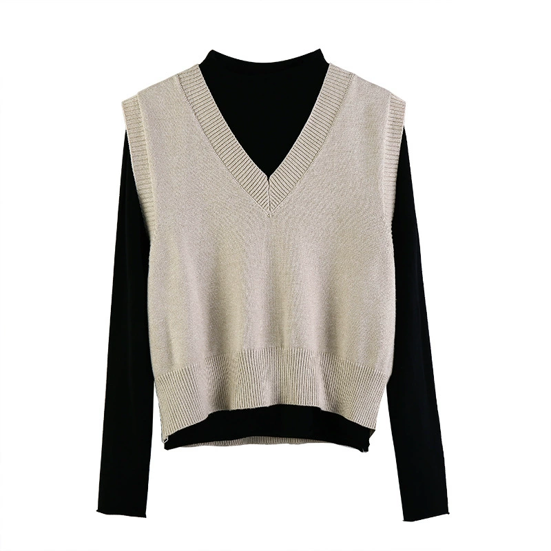 Vest, summer black autumn knitted sweater, high collar