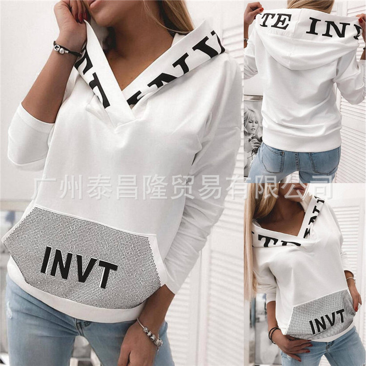 Wish Amazon European and American Export Autum New Hooded Letter Print Pullover Casual Loose Sweatshirt Long Sleeve Women