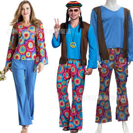 新款分码万圣节服装男女情侣复古70年代欧美迪斯科嬉皮士舞会服装