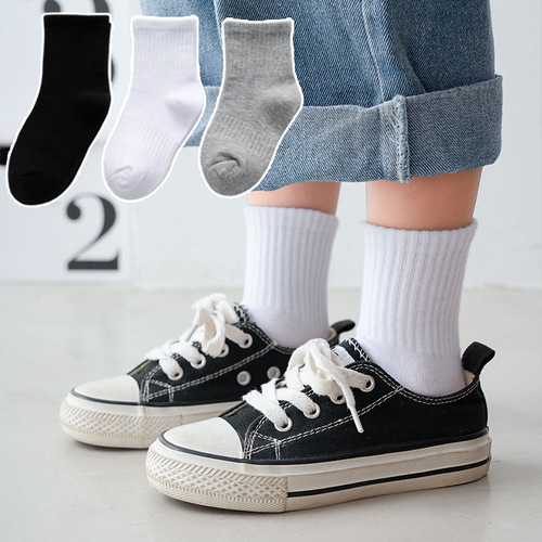 Children's socks, autumn and winter versatile monochrome knee-high socks, adult male cotton socks, girls' socks, student sports socks, white socks