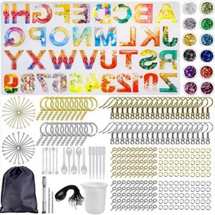 Set, epoxy resin, accessory with accessories with letters, silicone mold, DIY