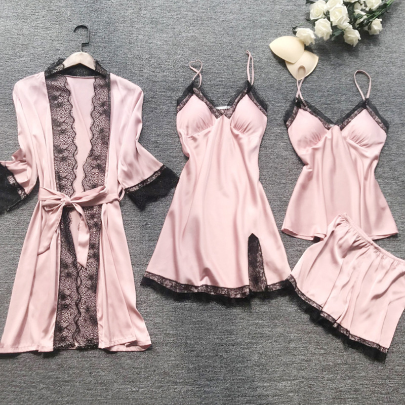 Cruzar la frontera de las mujeres sexy homewear pijamas verano sexy pijamas de cuatro piezas estilo coreano Honda de las mujeres del pecho pad fabricante