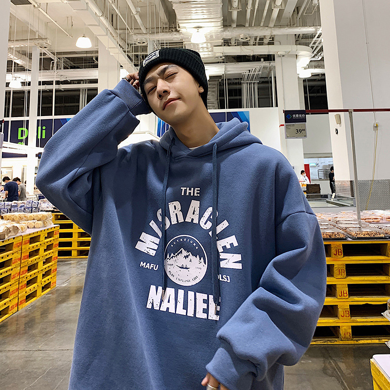 Suéter con capucha de los hombres de otoño suelto todo juego superior estilo coreano de moda forrado de lana ins estilo de Hong Kong CEC chaqueta casual Perezoso