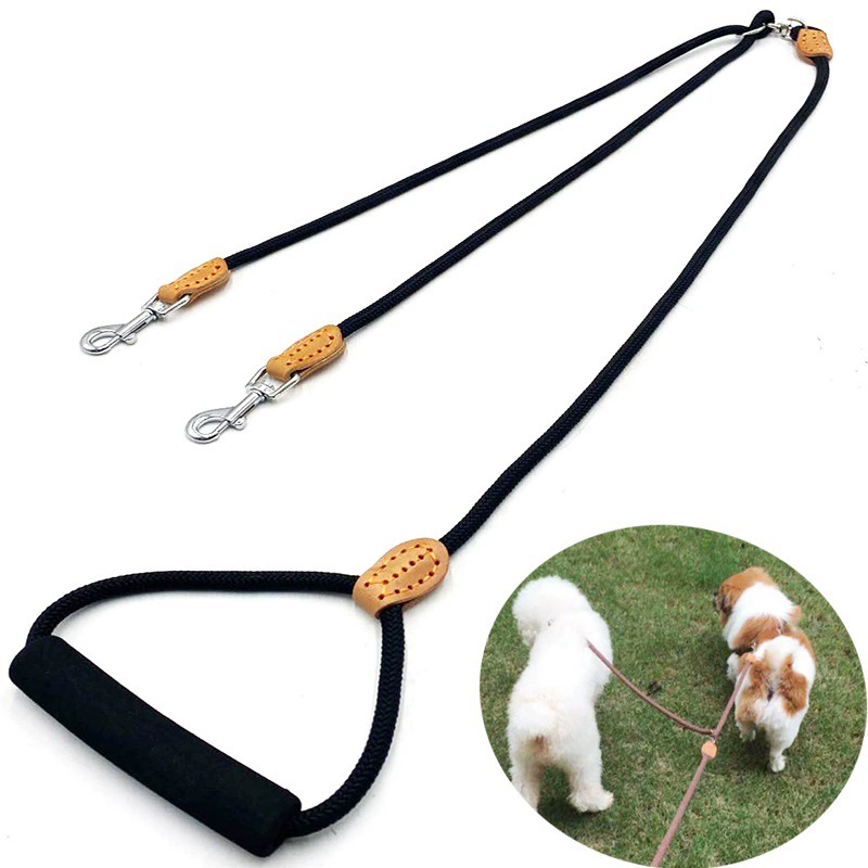 Двойной поводок для собак один перетащить два 1,2 м круглая веревка две собаки двуглавый крюк цепь для собак оптом один перетащить два поводка для собак