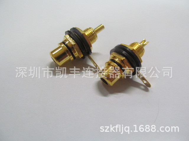 现货供应镀金纯铜芯锁螺丝装面板RCA母头板式安装RCA音视频插座