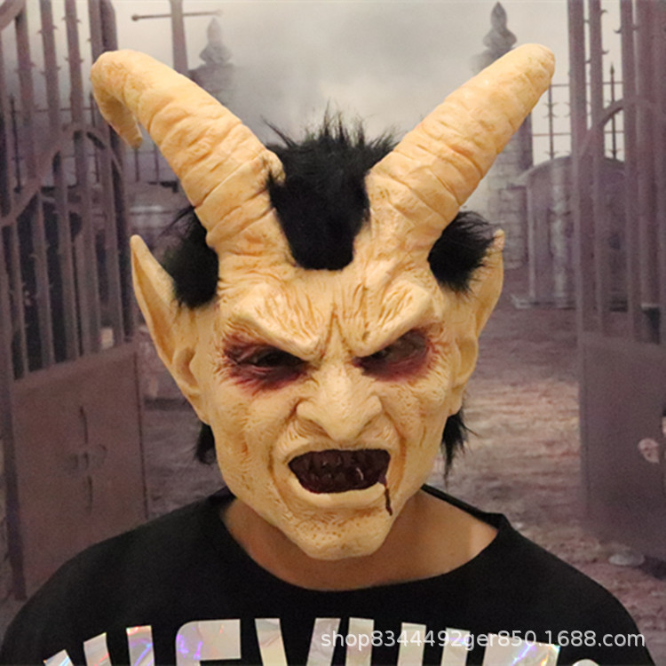 Cara humana Lucifer látex máscara cuerno cabeza cubierta Halloween Cospal props
