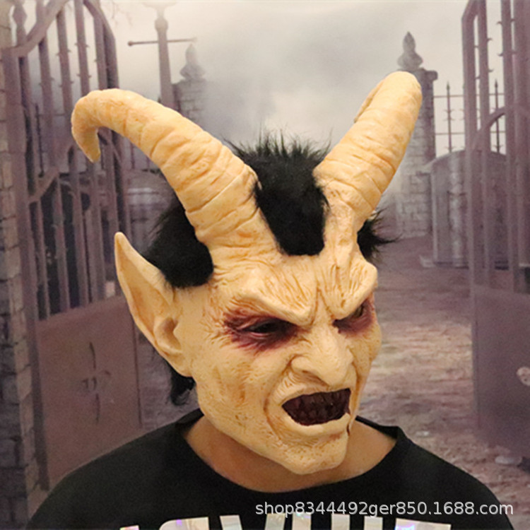 Cara humana Lucifer látex máscara cuerno cabeza cubierta Halloween Cospal props