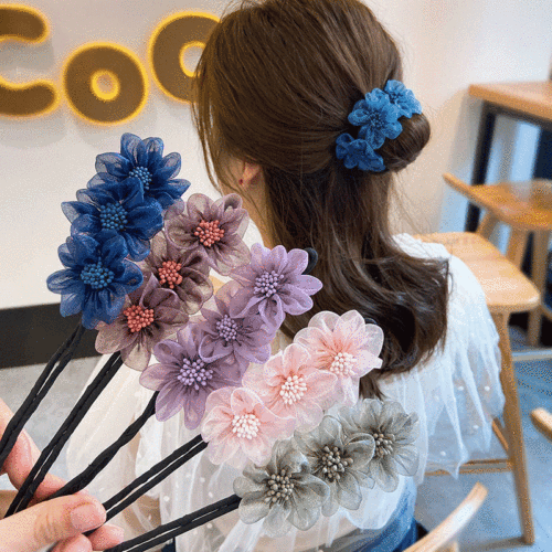 Ball-headed flower hairpin for women, simple braided hairpiece, lazy man's artifact, ever-changing fluffy flower bud hairpiece