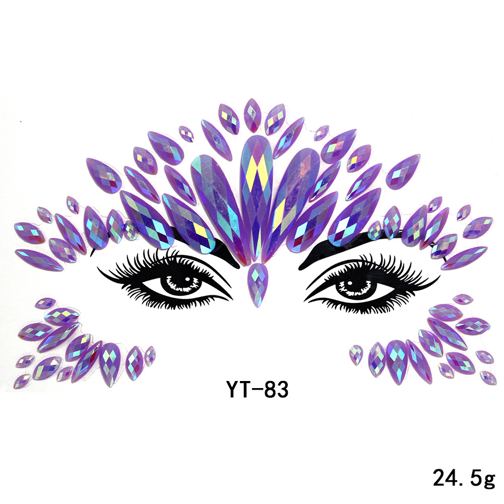 Decoraciones populares europeas y americanas para la cara de disfraces, pegatinas de diamantes para la cara respetuosas con el medio ambiente, pegatinas de diamantes acrílicos para la cara, pegatinas para la cara, pegatinas de diamantes para la cara