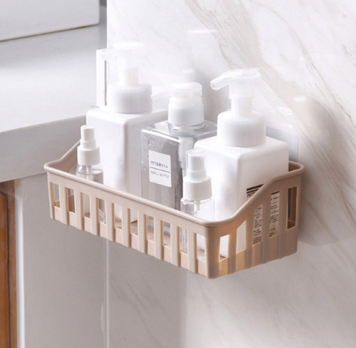 Traceless hole bathroom rack, nail-free toilet plastic wall-mounted rack, storage rack, wash rack, bathroom supplies