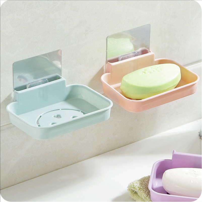 Pegatinas sin costura baño montado en la pared caja de jabón drenaje jabón estante colgante caja de almacenamiento creativo cara sonriente jabón