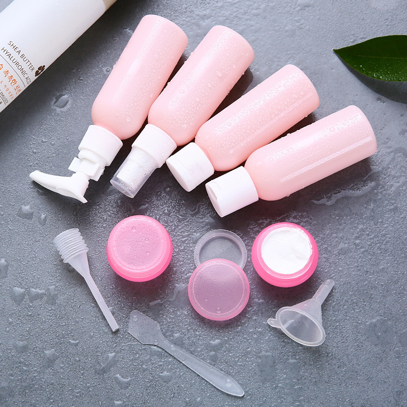 Paquete de cosméticos de viaje, botella pequeña con tapa abatible, botella de vacío de perfume, juego de botellas de spray, juego de 6 piezas
