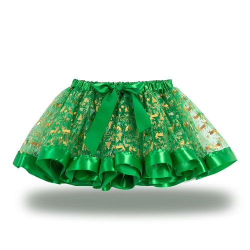 2024 New Year and Christmas girls tutu skirt bronzing Christmas tree elk tutu skirt mesh children's princess skirt