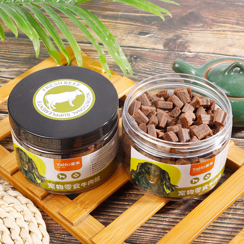 Agente autorizado por el fabricante, gránulos de carne para mascotas Yahe enlatados, gránulos de carne Yahe 275g, snacks para mascotas de entrenamiento