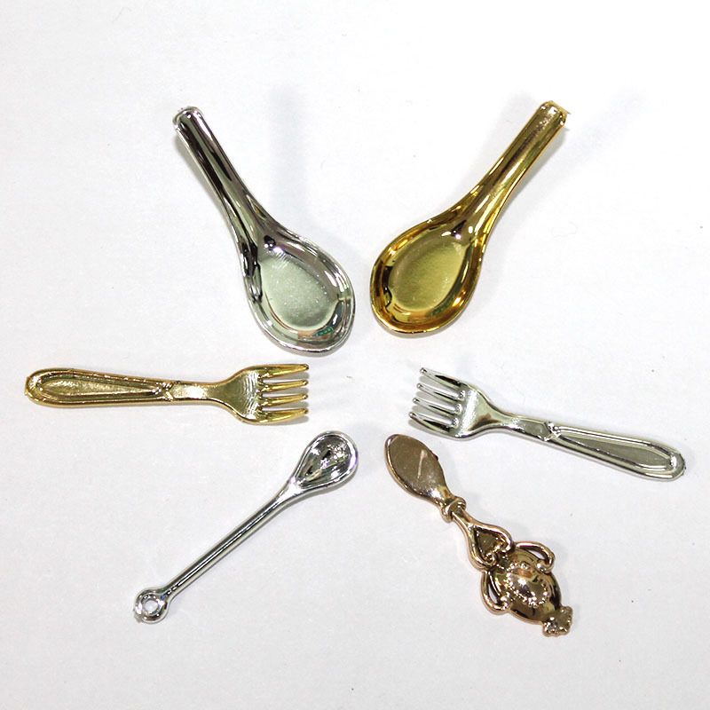 Mini electroplated metal spoon Fork diy food play doll house accessories mini kitchen ornaments props