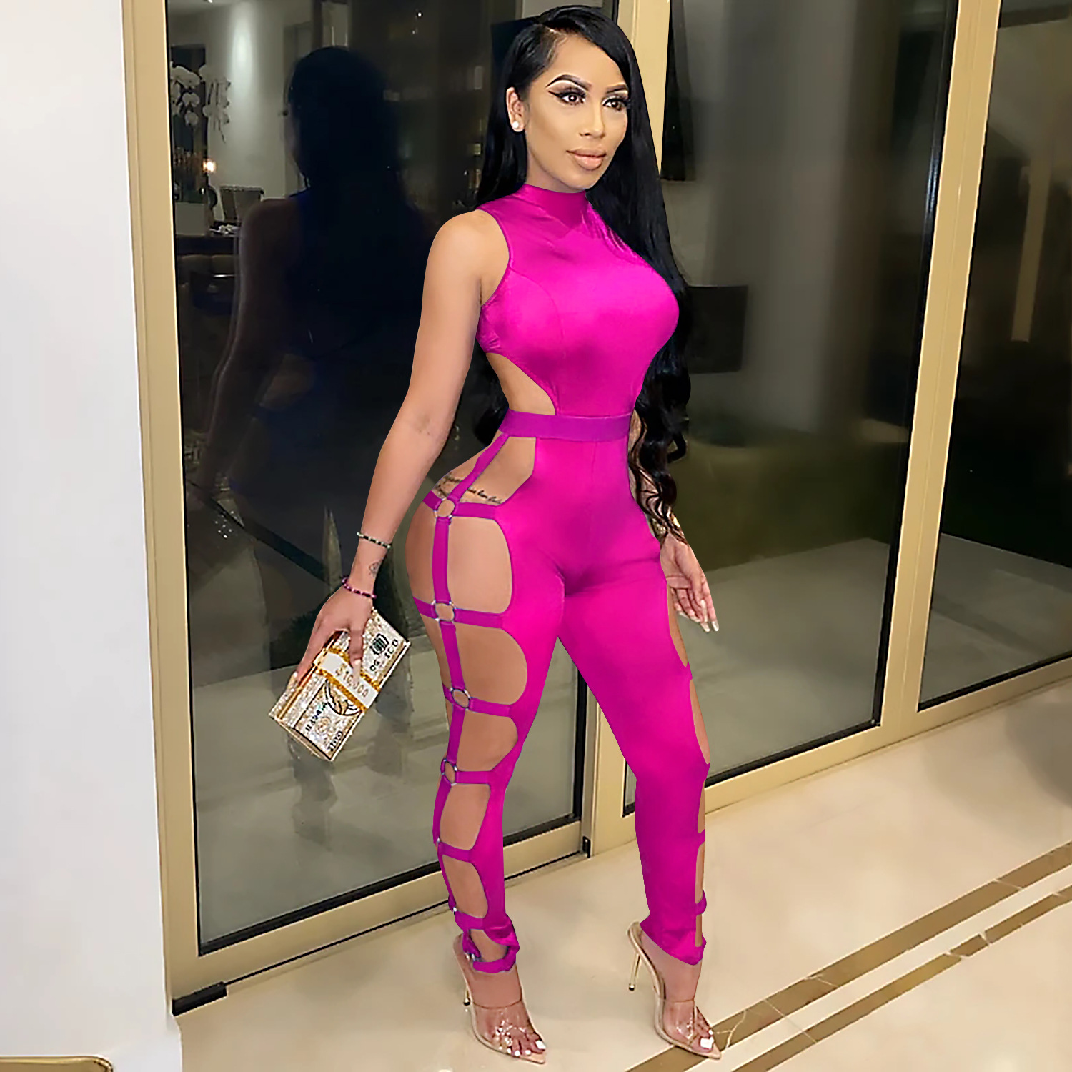 X3691 transfronteriza nueva AliExpress de Europa y América de las mujeres de moda sexy club nocturno hueco apretado sin espalda mono de las mujeres image 4