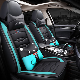 Summer New Ice Silk car seat five-seat Universal cartoon cat car seat cover cartoon full leather car seat cover