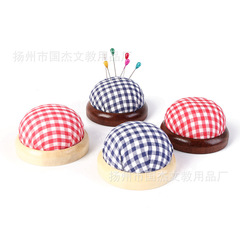 Solid Wood Base Needle Insert Bag Grid Fabric Edge Stitched Insert Needle Bag Handmade DIY Needle Cushion Fabric Needle Punch Insert Ball