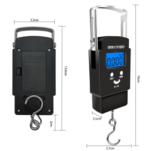 Household portable spring electronic scale 50kg mini luggage scale express hook weighing portable portable scale fishing gram scale