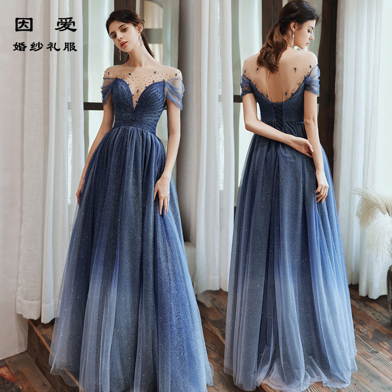 Fashion Host Dress Dress 2025 Early Spring New Fantasy Banquet Temperament Slim Long Toast Evening Dress