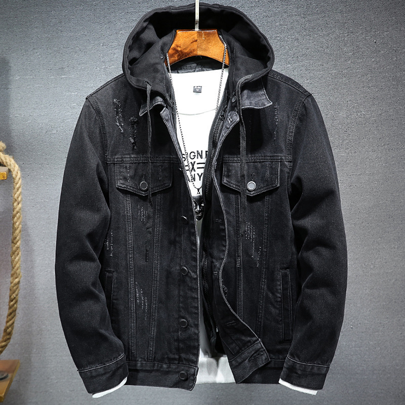 Autumn and Winter Men's Jacket with Detachable Cotton Lining, Hooded Denim Top, Trendy Versatile Stylish Long-Sleeve Coat
