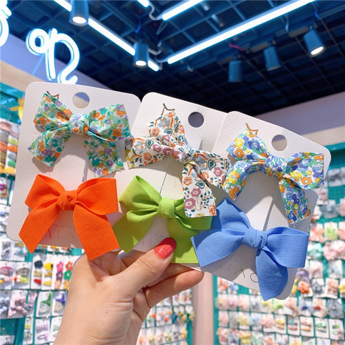 Korean style small fresh floral bow hairpin children's macaron color pressure clip flow sea clip side clip set hair accessories