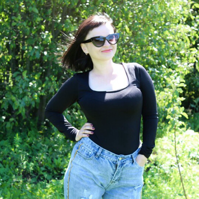 Облегающий bodysuit (женский) с длинными рукавами, квадратное декольте, осень, облегающий силуэт, размеры S–XL