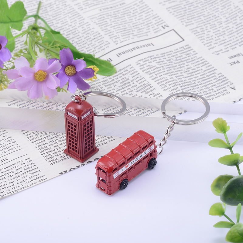 British London red bus stereo telephone booth keychain factory direct travel commemorative gift in stock