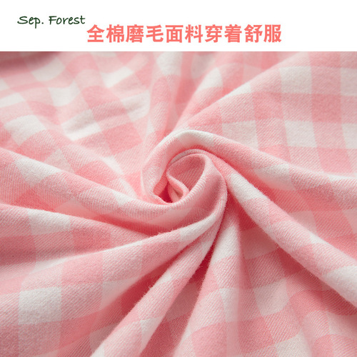 Autumn New Arrival 100% Cotton Fuzzy Slub Check Single Thread Velvet Homecoming Set for Parent-Child, Unisex Boys and Girls Sleepwear Suite