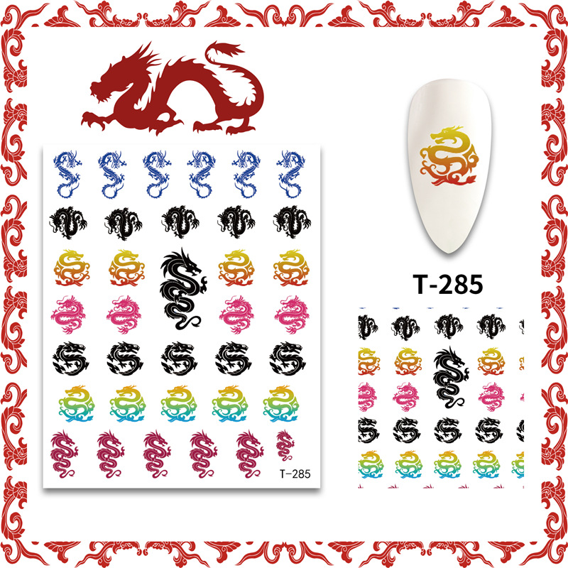 Nuevo dragón chino pegatinas de uñas cinta impermeable adhesivo dragón elemento pegatinas de uñas estilo punk pegatinas de uñas
