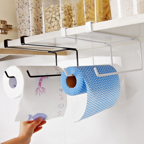 Kitchen paper towel rack towel rack punch-free wall-mounted lazy vertical refrigerator plastic wrap rack storage rack