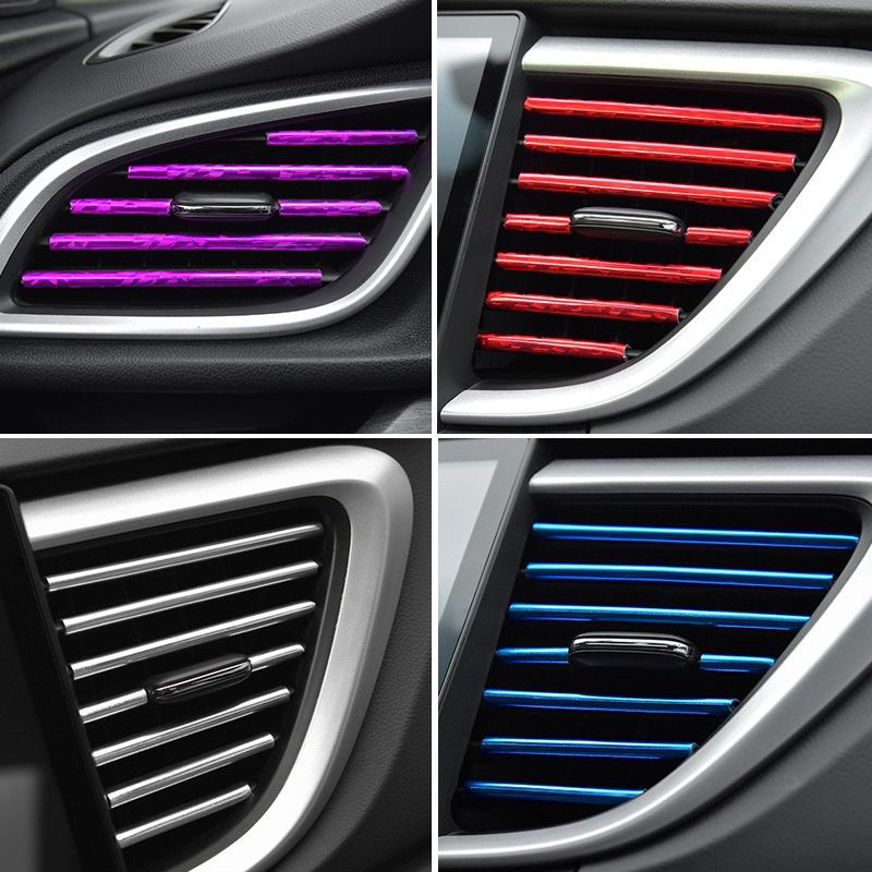 Coche salida de aire acondicionado tira decorativa clip modificado suministros interiores galvanoplastia en forma de U tira brillante color cromo Universal