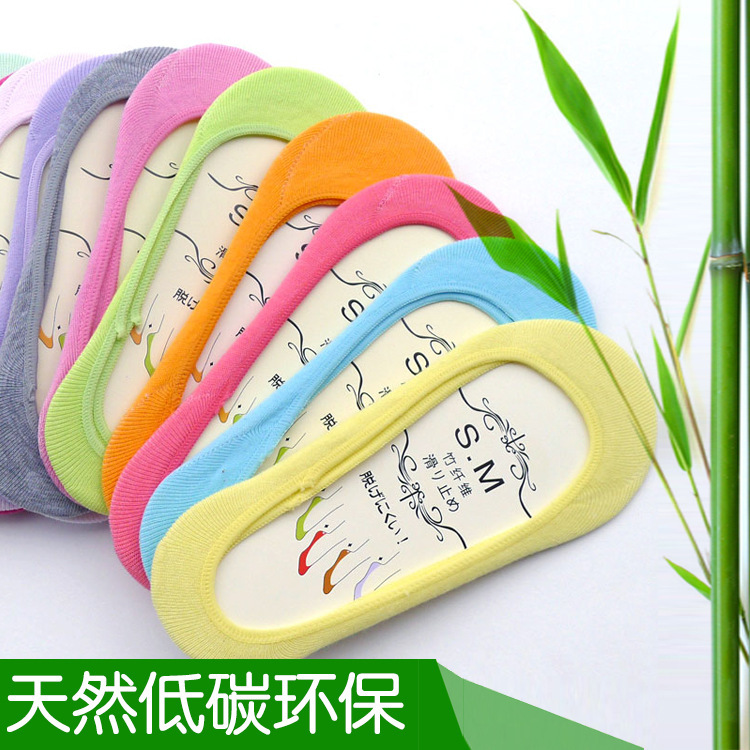 Spring and summer bamboo fiber invisible socks heel silicone non-slip beanie boat shoes women socks candy color wholesale