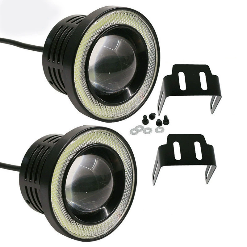 Автомобильные LED противотуманные фары с ангельскими кольцами COB, дневные ходовые огни, модифицированная «рыбий глаз» линза, отверстие 76 мм/89 мм