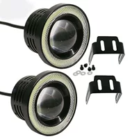 Автомобильные LED противотуманные фары с ангельскими кольцами COB, дневные ходовые огни, модифицированная «рыбий глаз» линза, отверстие 76 мм/89 мм