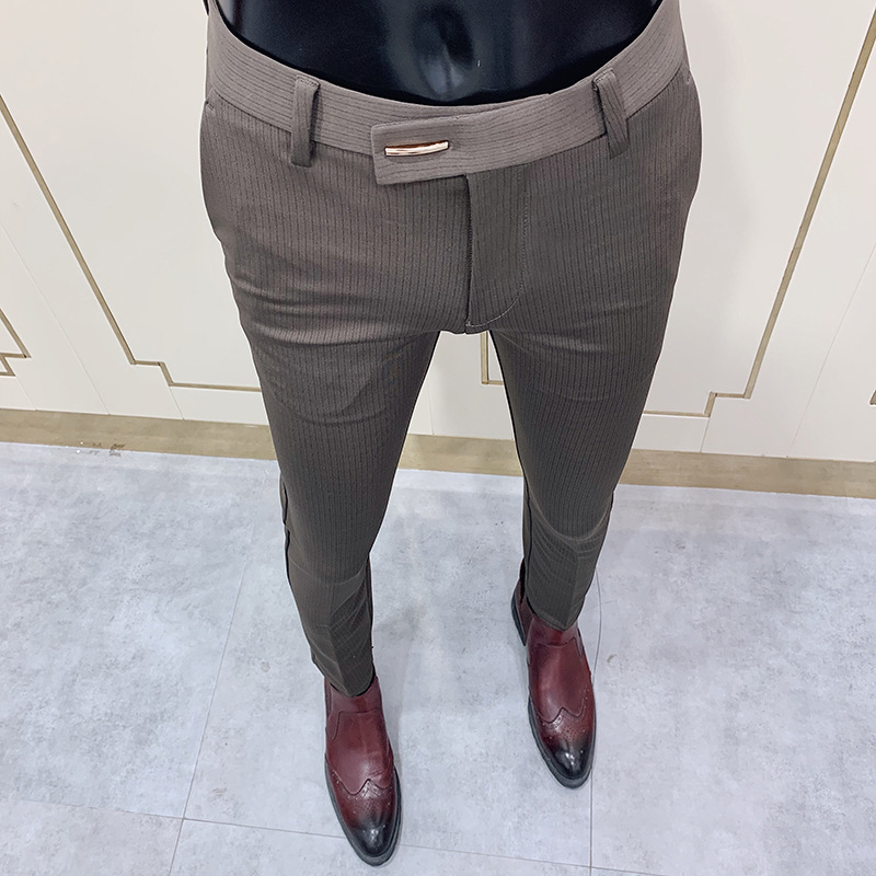 Pantalones de traje de hombre 2021 Otoño e Invierno Nuevos pantalones ajustados casuales de negocios coreanos a rayas engrosados al por mayor de los hombres image 10