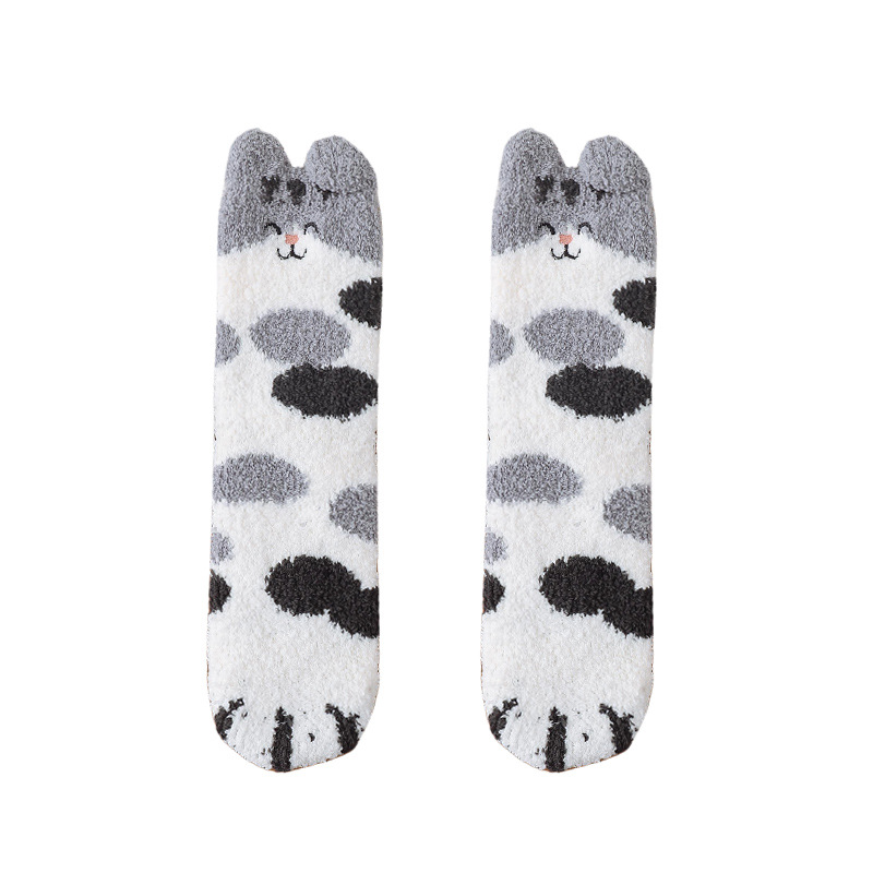 Calcetines de invierno calcetines de media pantorrilla para mujer Otoño e Invierno forrados de lana engrosada gato afortunado terciopelo de coral cálido ins moda lindo estudiante Calcetines
