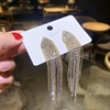 Fashionable silver needle, long earrings, silver 925 sample, European style, diamond encrusted