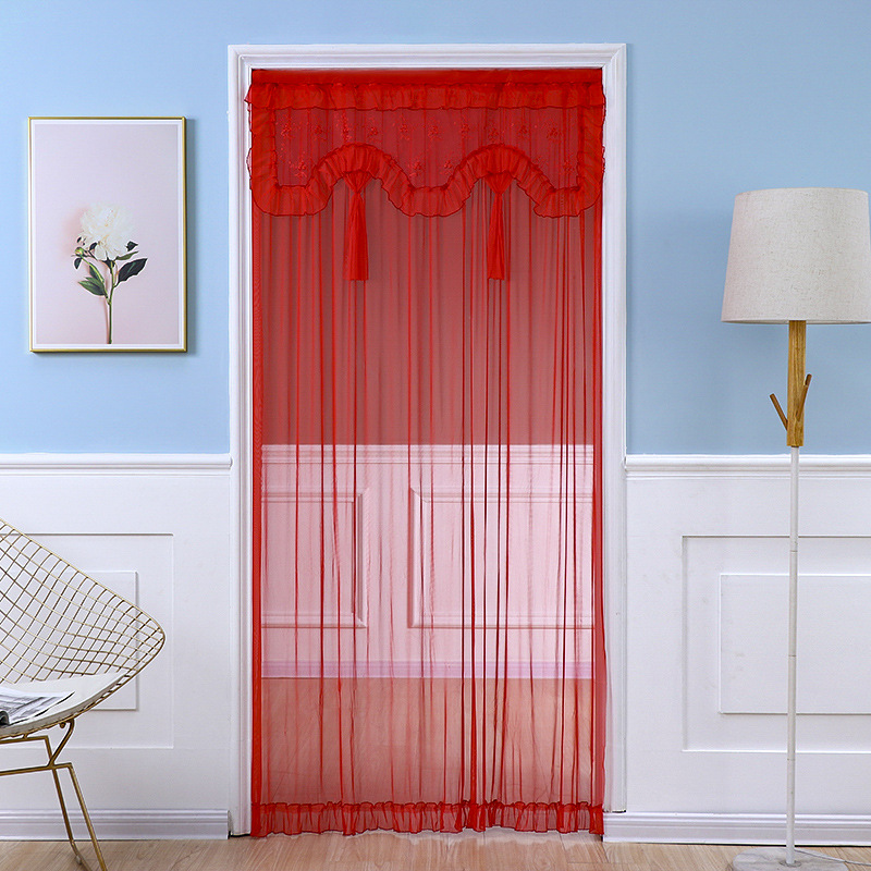 Wholesale Lace Home Decoration Simple Single/Double Layer Gauze Embroidered Festive Red Fan-Shaped No-Punch Curtain Partition Curtain