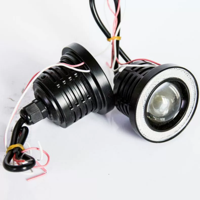Автомобильные LED противотуманные фары с ангельскими кольцами COB, дневные ходовые огни, модифицированная «рыбий глаз» линза, отверстие 76 мм/89 мм