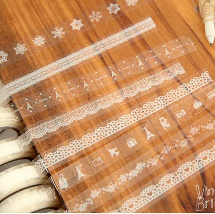 Японский и корейский милый и красивый свежий башня кружева белый принт прозрачный фотоальбом декоративная наклейка лента