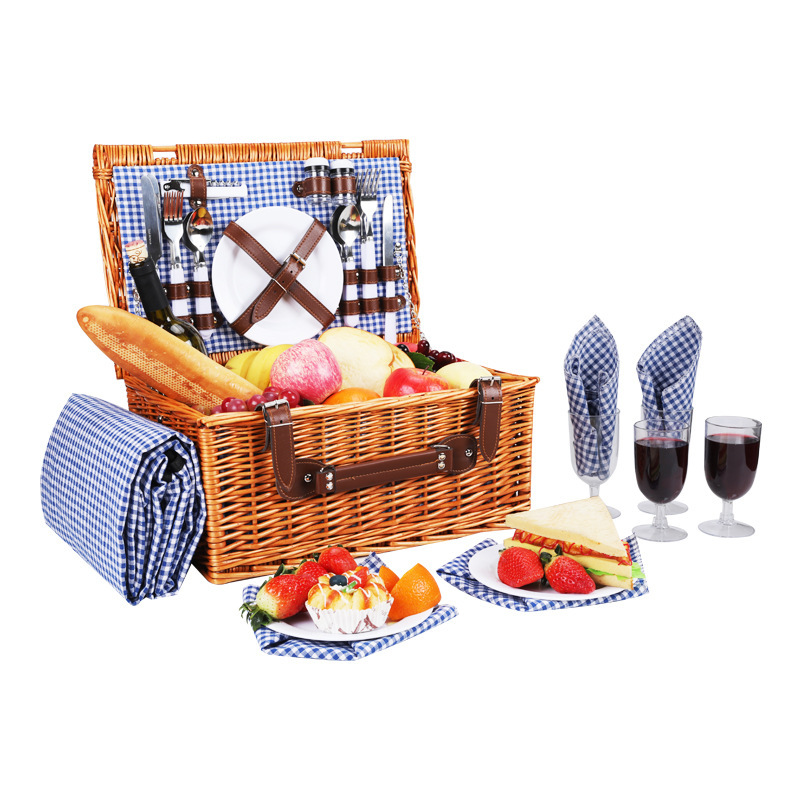 Exclusivo transfronterizo Willow Picnic Basket cesta de aislamiento de ratán cesta de picnic cesta de mimbre cesta de almacenamiento plegable