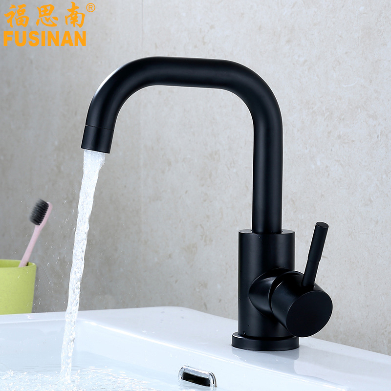Factory direct black 304 stainless steel bathroom cabinet Basin hot and cold faucet wash basin mixing valve
