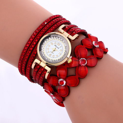 AliExpress foreign trade best-selling watch ladies winding diamond Korean velvet bracelet watch quartz watch wholesale